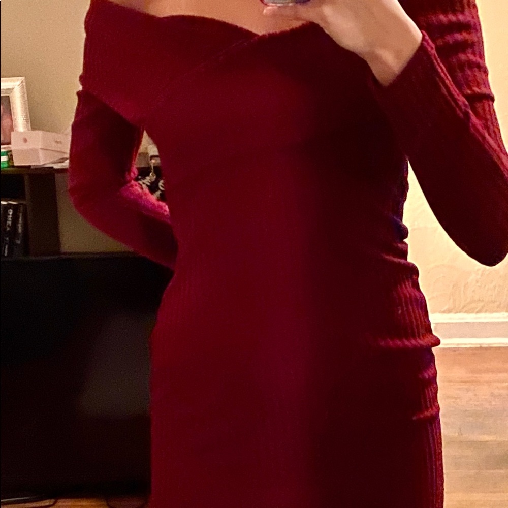 Maroon colored short sweater dress
